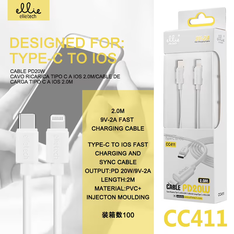 CABLE RÁPIDO TIPO C A iOS PD20W 9V-2A 2M