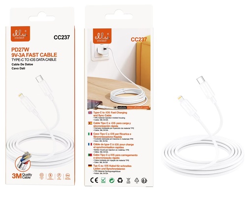 [CC237] CABLE RÁPIDO TIPO C A iOS PD27W 9V-3A 3M